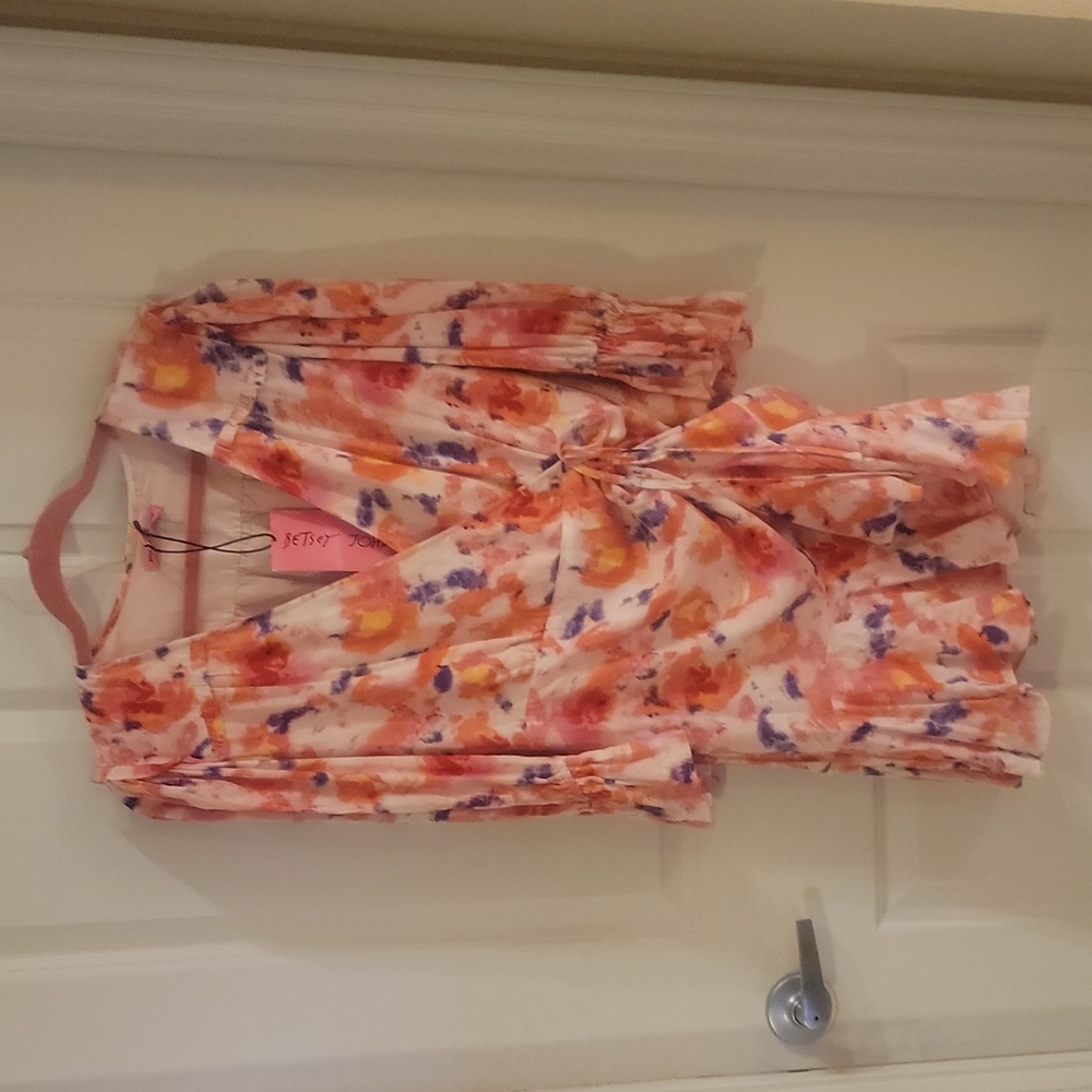 Betsey Johnson-Sunset floral ruffle trim wrap dress size 10